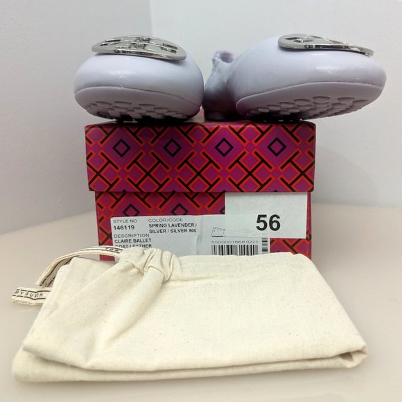 Tory Burch Claire Ballet Flats Leather Logo Spring Lavender Lilac 9 - Picture 3 of 16